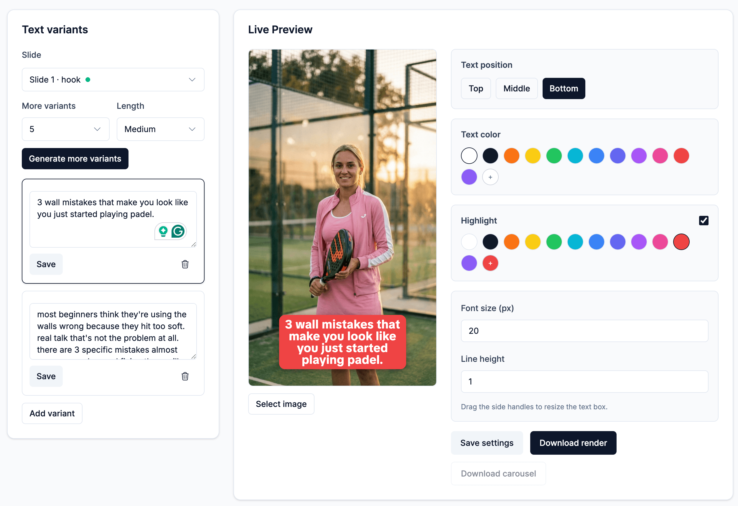 ClipsPal - Generate text variants and preview renders